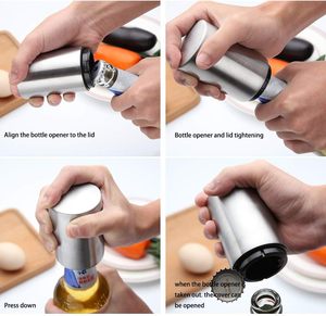 Vendita calda automatica in metallo in acciaio inossidabile apriscatole per birra premere coperchio per spingere verso il basso Soda e vino apriscatole Logo personalizzabile - Product Image 6