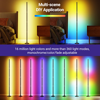 Lampe sur pied noire à LED RGBIC à changement de couleur, alimentée par USB - Luminaire d'angle intérieur moderne et haut pour la synchronisation musicale via application/télécommande