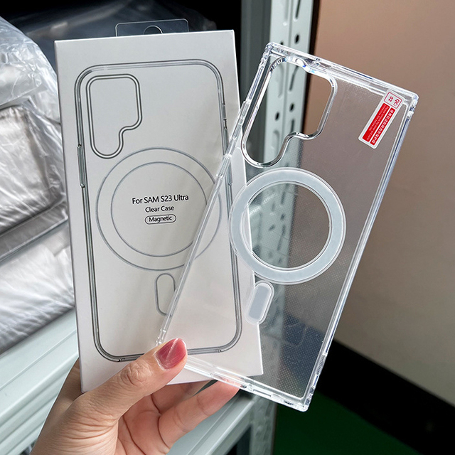 Shockproof Transparent Magnetic Wireless Charging Back Phone Cover for Samsung S25 Ultra S24 S23 S22 Case with Retail Package
