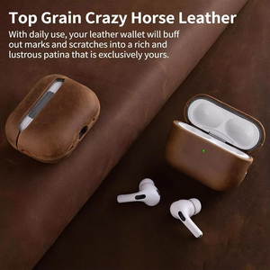 Étuis pour écouteurs en cuir Crazy Horse OEM, étui de protection personnalisé pour écouteurs pour AirPods <span class=keywords><strong>Pro</strong></span> 2 <span class=keywords><strong>3</strong></span> 4, vente en gros en usine - Product Image 2