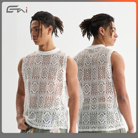 T-shirt d'été décontracté sans manches en maille pour hommes 100% Polyester Blanc Creux Débardeur