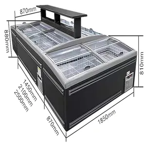 Réfrigérateur de supermarché en verre, porte horizontale, ile, congélateur profond de placard, armoire