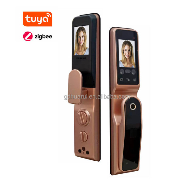 Huarui Lock Tuya Door Lock Wifi Fingerprint Fully Automatic Intelligent Camera Zigbee Smart Door Lock