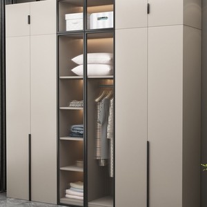 Armadio Moderno in MDF Color Crema con Design Ecologico e Ante a Pannello Liscio per Arredamento Camera da Letto - Product Image 1