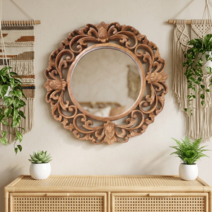 Ornate Wooden <b>Wall</b> <b>Mirror</b> Hand Carved Floral Frame Elegant Decorative Accent for Living Room <b>Bedroom</b> Decor - Product Image 1