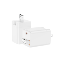 Chargeur GaN 30W avec câble rétractable, prise EU/US/UK, QC3.0 PD USB-C double type C, charge rapide pour téléphone portable et appareil photo, adaptateur USB C
