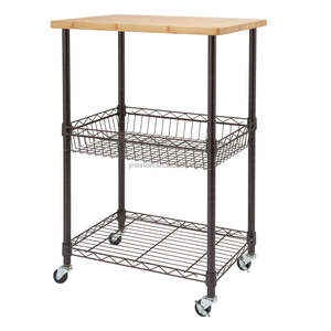 Wood Top Kitchen Multi-Functional Utility Trolley Commercial Mobile Kitchen Storage Cart - Product Image 1
