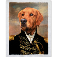 Peinture à l'huile sur mesure de portrait royal d'animal de compagnie, faite à la main à partir de photo, style Renaissance, chien en uniforme militaire, décoration murale