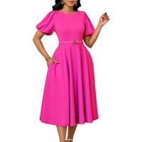Robe d'été D590 de haute qualité pour femme, décontractée et élégante, à manches bouffantes, taille haute, col rond, coupe trapèze, style africain