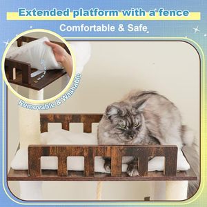 Vente en gros de grands arbres à chat en bois massif, personnalisables OEM ODM avec logo, avec poteau à gratter en sisal, hamac, niche et échelle, surface imperméable - Product Image 3