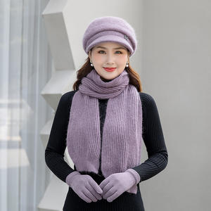 Bonnet d'hiver en tricot <span class=keywords><strong>pour</strong></span> femmes, 6 couleurs, bonnet + écharpe longue + <span class=keywords><strong>gants</strong></span> à écran tactile, ensemble de bonnets de crâne, écharpes de cou, prêt à être expédié - Product Image 5