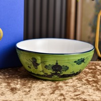 Service à thé et à café en céramique orientale, assiettes et bols, motif floral vert, durable, idéal pour le thé de l'après-midi