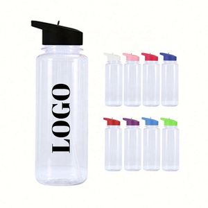 Bouteilles d'eau sportives personnalisées avec logo, grande capacité 1000 ml, à large ouverture, avec pailles rabattables et couvercles anti-fuite à poignée – Vente en gros - Product Image 1