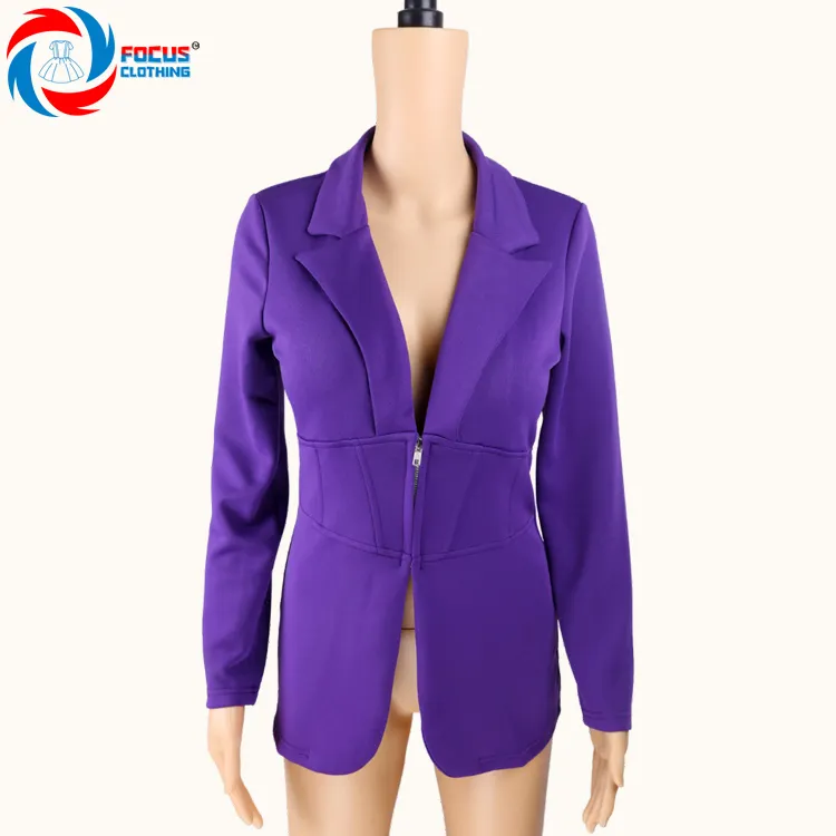 New Arrival Fashion Commute Lady Suit Purple Sexy Deep V-neck Blazer Jacket For Women