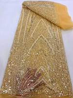 Tissu de dentelle à paillettes en tube perlé lourd de luxe français maille de perles brodées en 3D écologique pour robes de mariée vêtements
