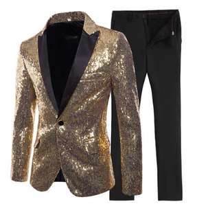 Abiti da Uomo di Alta Qualità con <span class=keywords><strong>Paillettes</strong></span> Dorate, Vestibilità Slim, Smoking con Risvolto a Punta per Matrimoni e Feste, Blazer+Pantaloni - Product Image 2