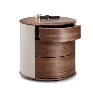 Table de chevet ronde minimaliste italienne en bois de noyer, armoire de rangement à trois niveaux, meubles de chambre à coucher - Product Image 2