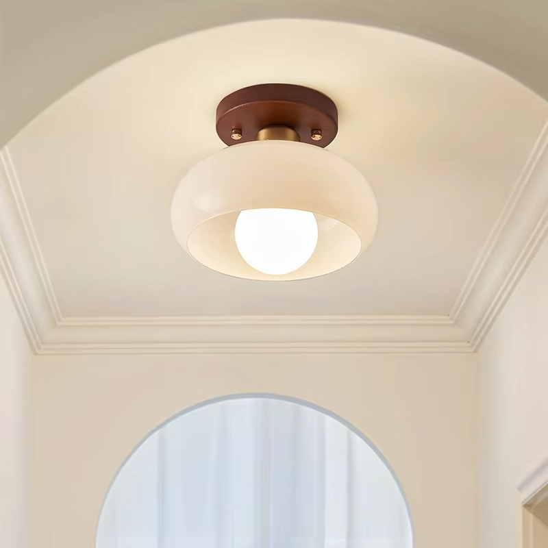 Corridor Light Chinese Retro Entrance Ceiling Light Simple and Creative Walnut Color Wabi Sabi Style Entrance Hall Light Lamp