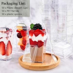 Gobelets carrés jetables en PS à paroi simple de 90 mm de diamètre (3 oz) avec couvercles pour desserts, glaces, yaourts, mousses et gâteaux – Idéaux pour les fêtes - Product Image 6