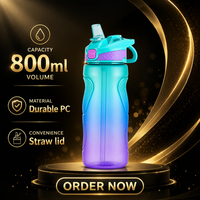Bouteille d'eau pulvérisatrice PC 800 ml, étanche, avec paille CPC, pour l'école et les activités sportives en extérieur