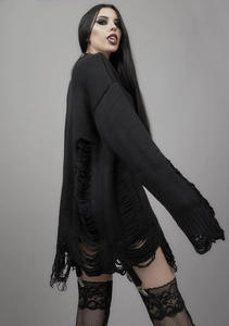 <span class=keywords><strong>Pull</strong></span> à col rond <span class=keywords><strong>noir</strong></span> personnalisé pour femmes, style gothique punk, tricot ajouré, <span class=keywords><strong>pull</strong></span> à épaules dénudées - Product Image 4