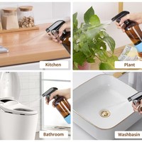 Bouteille de shampoing en verre ambré personnalisée de 16 oz (500 ml), flacon pulvérisateur en verre rechargeable pour le nettoyage domestique avec manchon en silicone