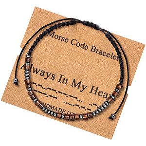 Bracelet élastique réglable en pierre naturelle pour femmes et hommes, cadeau pour les copines, bracelet inspirant en code Morse, vente en gros - Product Image 4