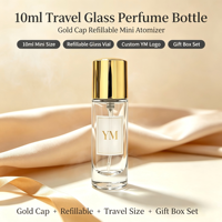 Flacon pulvérisateur de parfum miniature en verre transparent de 10 ml, bouchon plaqué or, rechargeable, atomiseur portable de voyage, personnalisable, flacon YM