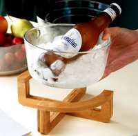 Vente chaude Simple base en bois de bambou assiette de fruits en verre salon assiette à collation ménage salade de fruits bol restaurant buffet bol