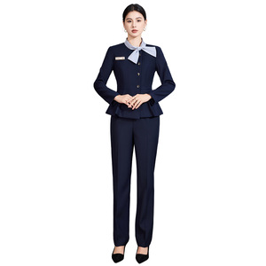 Women's Hotel Waitress Uniforms Long Sleeve Woven Polyester Blend Autumn Winter Workwear For Front Desk Restaurant Barista - Product Image 5