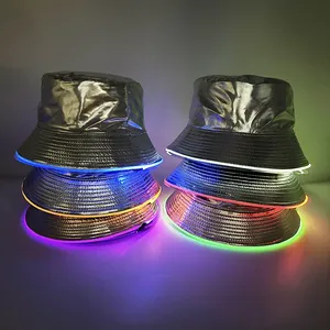 Cyberpunk Golden/argento LED cappello a secchiello al Neon novità forniture per feste luminoso berretto da pescatore donna uomo Hiphop Performance di danza - Product Image 4