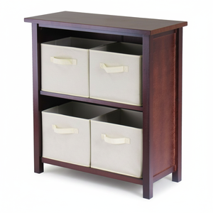 Verona 2-Section M Storage <b>Shelf</b> with 4 Beige Fabric <b>Baskets</b> Foldable Design for Efficient Organization - Product Image 2