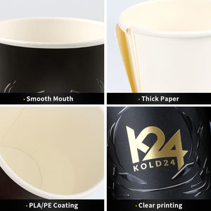 Fournitures d'usine 4oz 8oz 12oz logo personnalisé tout noir tasse en carton de café chaud avec couvercle PS - Product Image 2