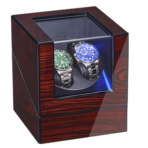 Remontoir de montre en bois pour 2 montres, boîte de rangement rotative éclairée par LED, vitrine anti-poussière pour montres mécaniques - Product Image 1