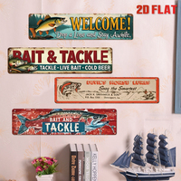 Ensemble de panneaux métalliques longs vintage sur le thème de la pêche, décoration murale rétro pour cabane et mancave