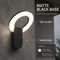 Applique murale extérieure LED ovale minimaliste évidée 12W avec diffuseur annulaire en PC, étanche IP65, pour villa, cour et éclairage paysager