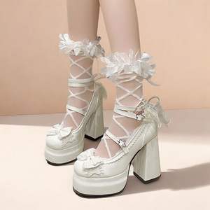 Zapatos de tacón alto Lolita Heart's Wish en stock, estilo japonés, bailarinas dulces de verano con punta redonda, modelo Love Letter para mujer - Product Image 2