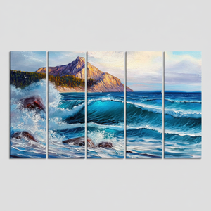 Printed <b>Canvas</b>: Coastal Mountain View - Modern <b>Wall</b> Art Decor,SET OF 5 <b>CANVAS</b> - Product Image 2
