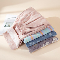 Pantalon de pyjama pour femme en coton 100% double couche, jacquard teint en fil, respirant, grande taille, décontracté pour l'été