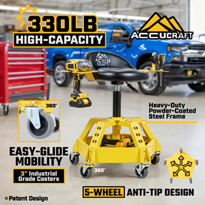 Sgabello da Meccanico con Telaio in Acciaio Verniciato a Polvere, Vassoio Portautensili, 3 Ruote Girevoli a 360°, Altezza Regolabile B2B - Product Image 1