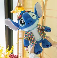 Peluche Blue Stitch en coton PP doux, poupée en peluche avec lunettes et gilet, cadeau d'anniversaire pour enfants