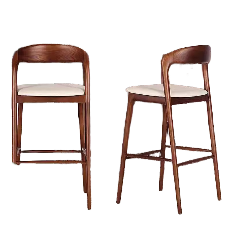 Modern Luxury Nordic Bar Stool Set – Soft Solid Wood High Chair for Kitchen, Café, Restaurant & Hotel
