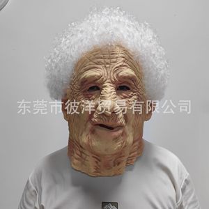 Máscara de látex de señora mayor con cabello rizado, accesorio de cosplay para Halloween - Product Image 2