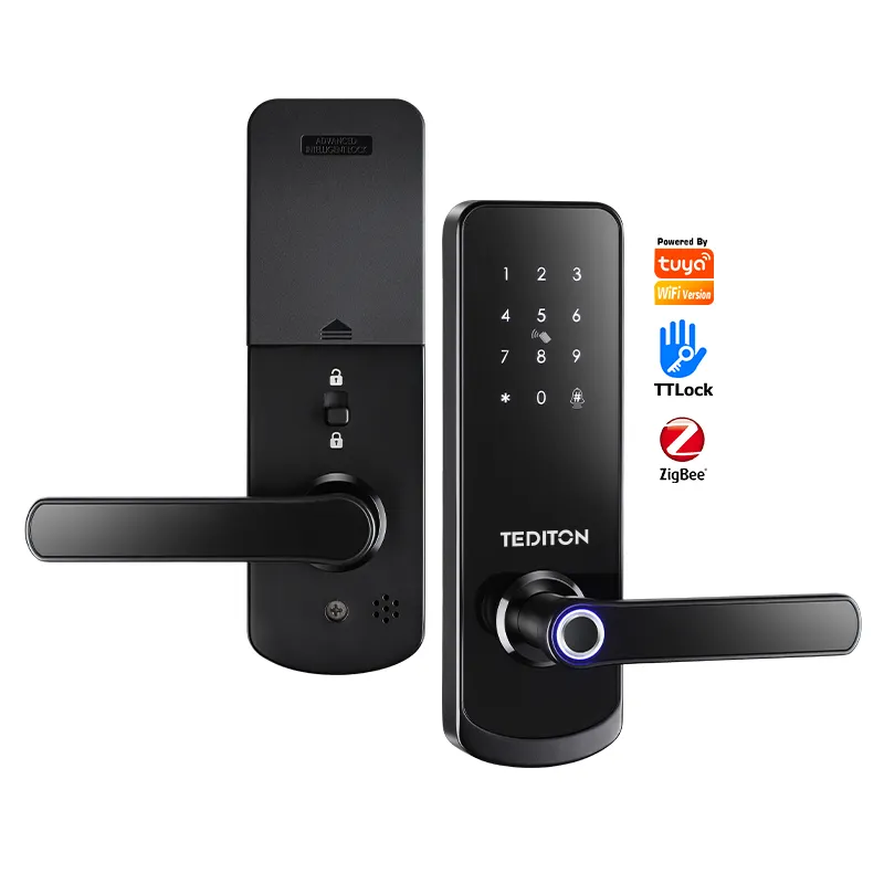 Tediton Keyless Smart Fingerprint anti theft door lock entry with alarm Ttlock APP tuya smart hotel door lock system