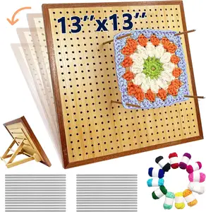 13 Inch Crochet Blocking Board Adjustable Angle, Handcrafted Knitting Blocking Mat Granny Squares, Includes 30 Stainless rod
