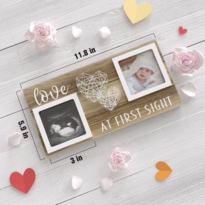 Cadre photo rustique en bois pour bébé, double cadre photo « Amour à l'instant » - Product Image 2