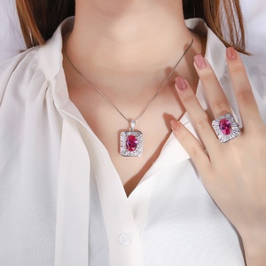 Fashion Eco-friendly Copper Rose Cut 18MM Cubic Zirconia Bridal Necklace <b>Earrings</b> Set With Pink Stones for Wedding Ceremony - Product Image 6