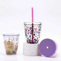 Gobelet à double paroi en plastique avec paillettes, forme d'œuf, réutilisable, avec paille, pour fêtes, qualité alimentaire, pour boissons froides, tasse de voyage, logo personnalisé