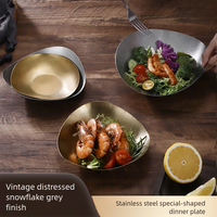 Assiette plate vintage en acier inoxydable épaissi de forme irrégulière, écologique et durable, pour desserts et plats occidentaux
