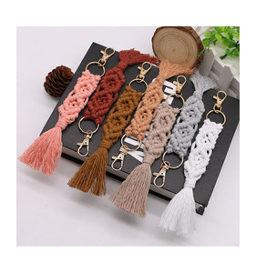 Handmade Cotton Mini Macrame Keychain Boho Macrame Keychain With <strong>Tassel</strong> <strong>for</strong> Car <strong>Key</strong> Purse Phone Wallet - Product Image 5